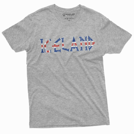 Iceland T-Shirt Mens Womens Tee Icelandic Flag Coat Of Arms Nordic Viking Tee Shirt (Large Grey)