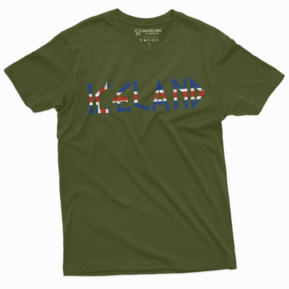 Iceland T-Shirt Mens Womens Tee Icelandic Flag Coat Of Arms Nordic Viking Tee Shirt (Medium Military Green)