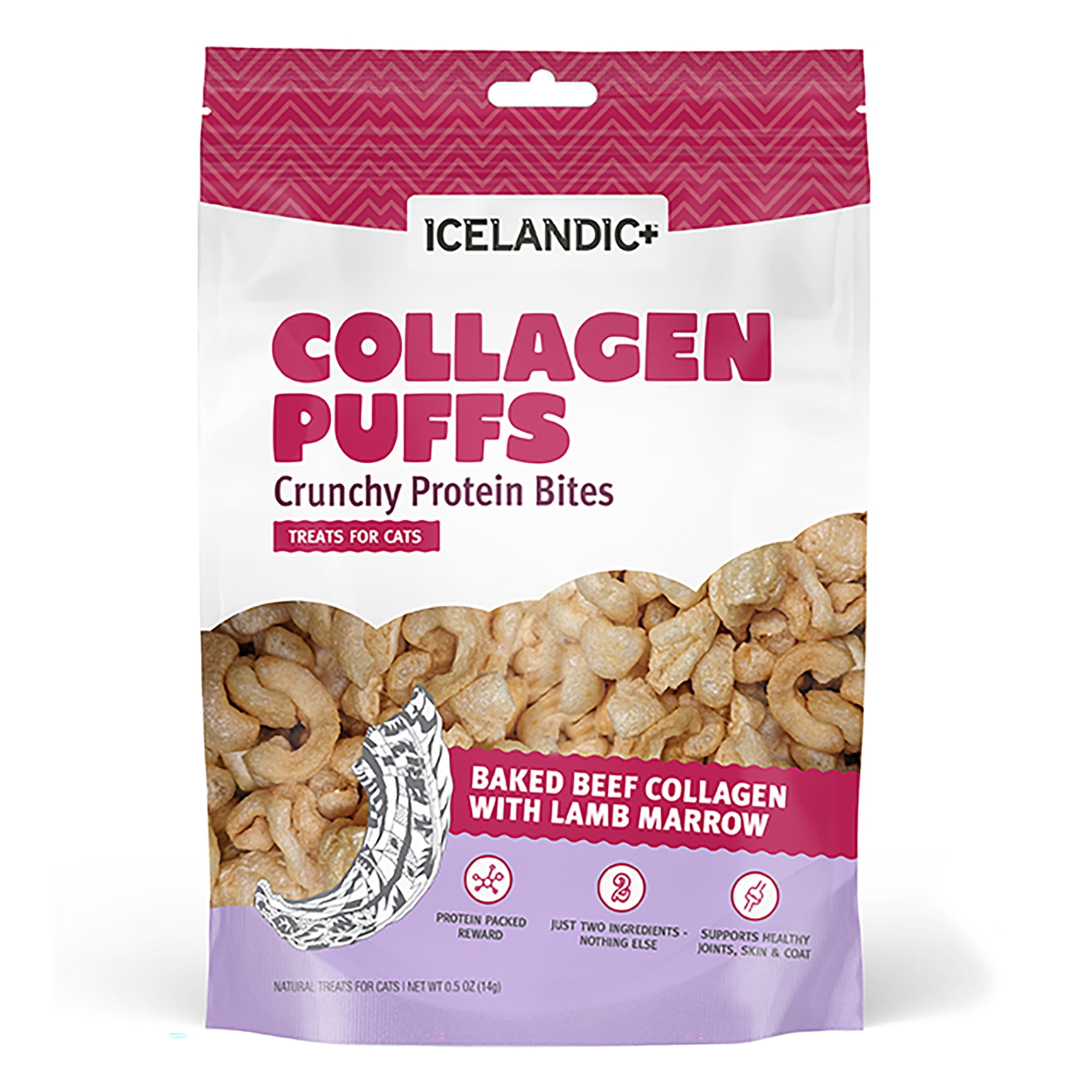 Icelandic+ Collagen Puffs: Baked Beef with Lamb Marrow - .5oz Bag, Small Cat Treats, Crunchy Protein Bites, 2 Ingredient Pet Treats, Natural Snacks
