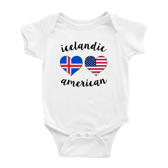 Icelandic American Flag Two Hearts Cute Baby Bodysuit (White, 12-18 Months)