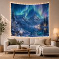 thumbnail image 1 of Icelandic Aurora Borealis Over Frozen Lake with Snowy Peaks and Lanterns, Dreamy Fantasy for Nature Lovers, Celestial Wall Art, Christmas Gift Tapestry Wall Hanging for Bedroom and Living Room, 1 of 7