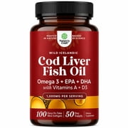 Natures Craft Wild Icelandic Cod Liver Oil Softgels, Omega 3 & Vitamin D Supplement, 100 Count