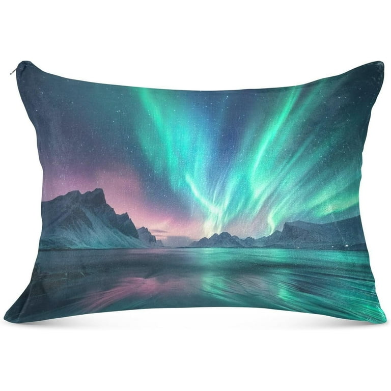 Icelandic Colored Aurora Body Pillow Cover with Zipper Soft and Cozy Fuzzy Fleece Body Pillow Case Cover 21 x 54 in Plush Long Body Pillow