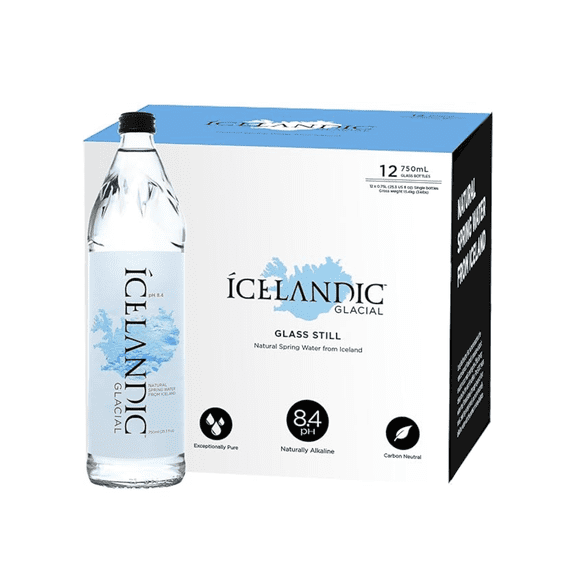 Icelandic Glacial Natural Spring Water, Still, 25.3 oz Glass Bottles (Pack of 12)