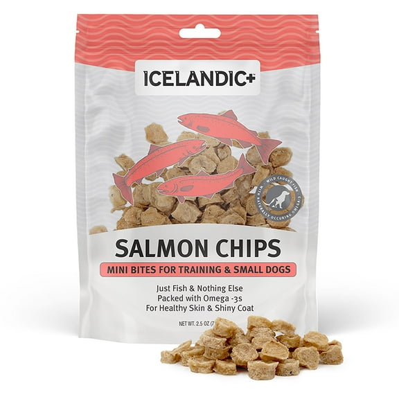 Icelandic+ Mini Fish Chips: Salmon 2.5oz - Dog Treats, For Training & Small Dogs, 2 Ingredient Air-Dried Crunchy Chips
