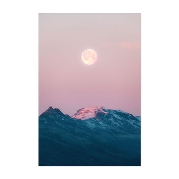 Icelandic Moonrise - Iceland Photography Moon Landscape Mountain Nature Scenic Pastel Night Sky Unframed Wall Art Print 4 x 6 inches