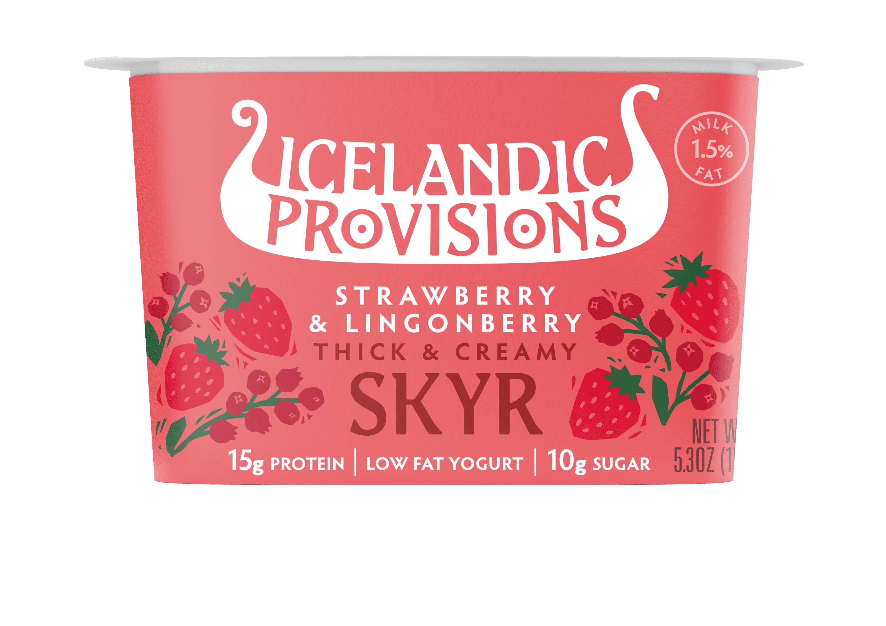 Icelandic Provisions Skyr, Strawberry Lingonberry Yogurt, 5.3 Ounce Plastic Cup
