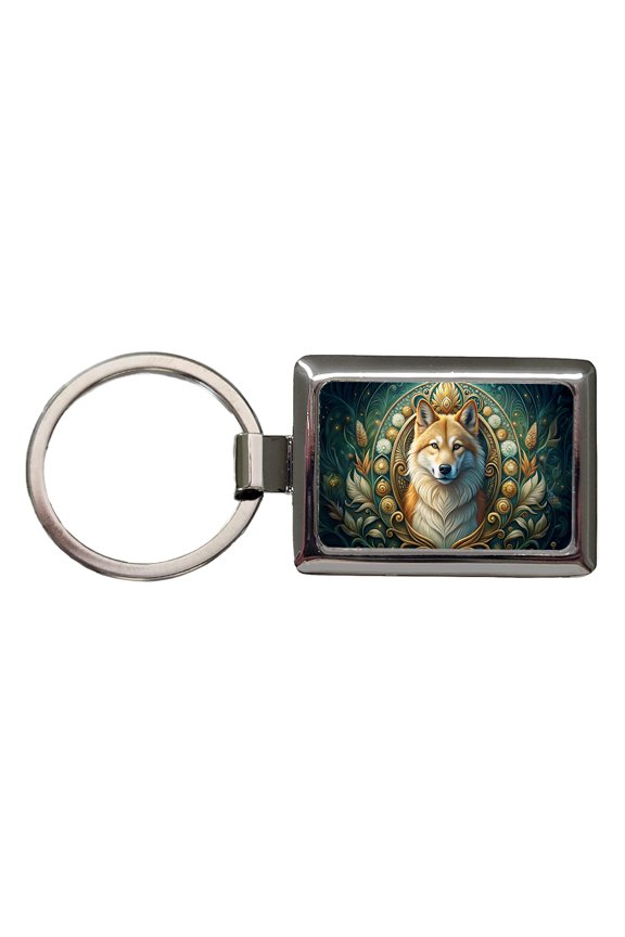 Icelandic Sheepdog Dog Art Nouveau Metal Rectangle Keychain