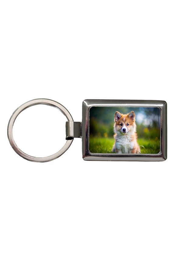 Icelandic Sheepdog Dog Puppy Photo Metal Rectangle Keychain