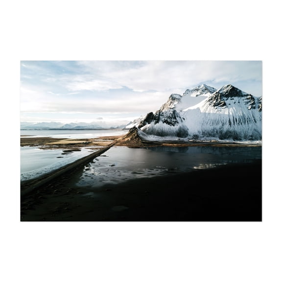 Icelandic Tranquility - Iceland Photography Mountain Snow Landscape Nature Scenic Coast Winter Unframed Wall Art Print 32 x 48 inches