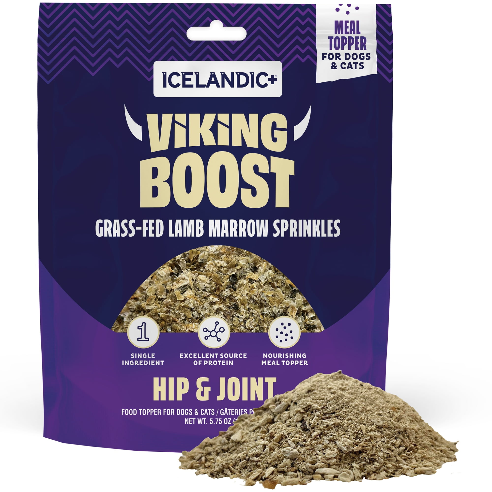 Icelandic+ Viking Boost: Grass Fed Lamb Marrow Sprinkles - 4oz Dog & Cat Flavor Food Topper, Single-Ingredient, Hip & Joint Meal Supplement, Air-Dried