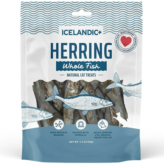 Icelandic+ Whole Fish Herring - 1oz Bag - Cat Treats, Pure Wild-Caught & Air-Dried Pet Chew, Single Ingredient Snack, Just The Fish Nothing Else