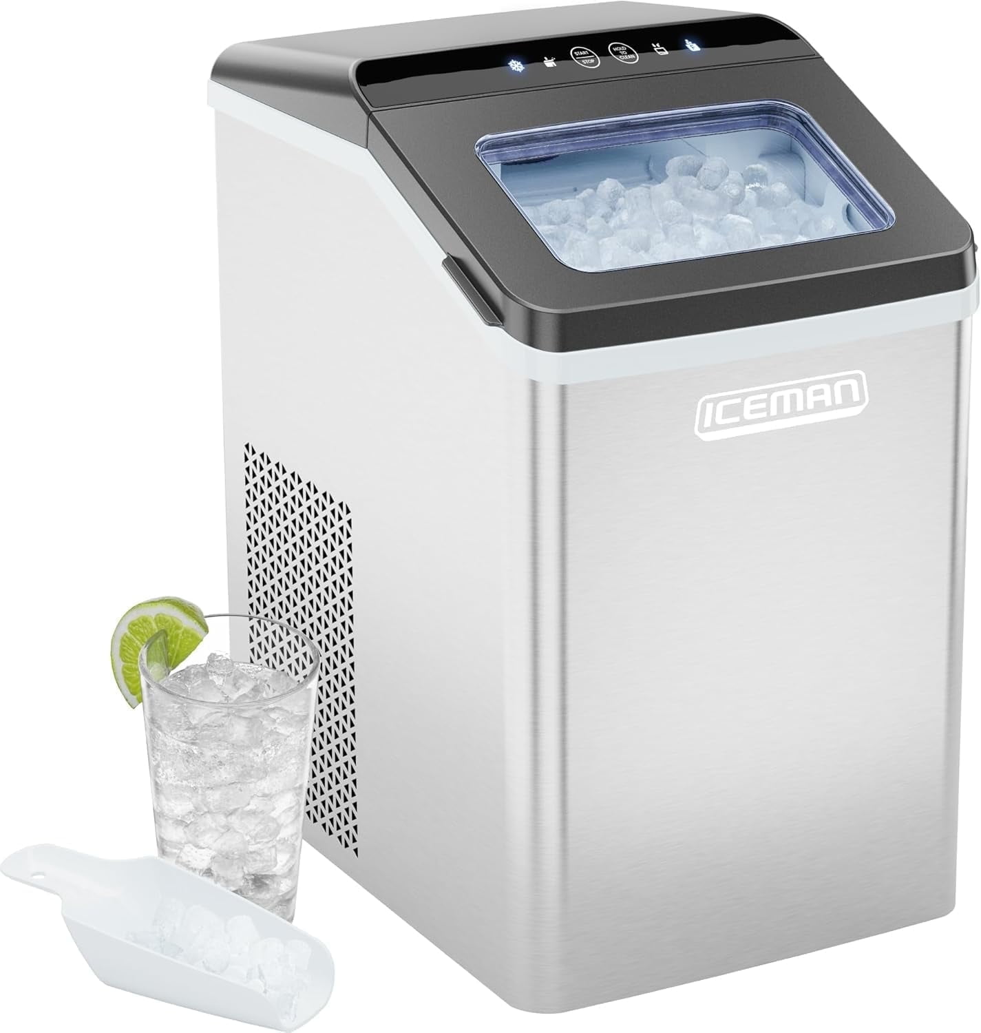 ICEMAN Pebble Countertop Ice Maker with Ice Scoop and Basket - Stainless Steel