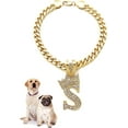 thumbnail image 1 of Icemond Rhinestone Studded Initial Pendant 18" Cuban Chain Fashion Costume Jewelry Necklace for Dogs Cats in Gold Rhodium Tone, 1 of 5