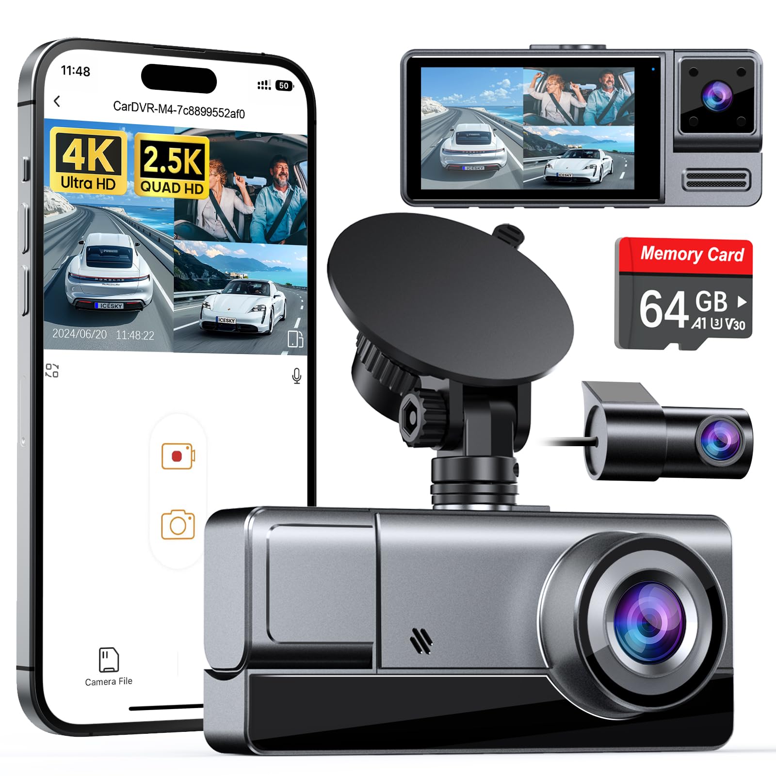 Dashcam 3 Canali AZDOME M550 – 2.5K+1080P+2.5K Con GPS E WiFi Integrati