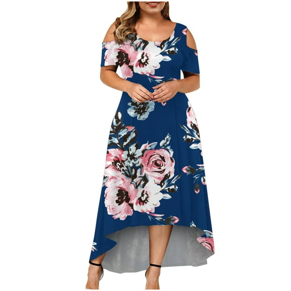 Ichaunyi Summer Dresses Fashion Women Summer Casual Short Sleeve Off The Shoulder Printing Dress