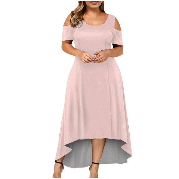 Ichaunyi Summer Dresses Fashion Women Summer Casual Short Sleeve Off The Shoulder Solid Color Dress