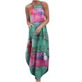 thumbnail image 1 of Ichaunyi Summer Dresses Women Fashion O-Neck Halter printing Sleeveless Casual Slit Loose Long Dress, 1 of 4