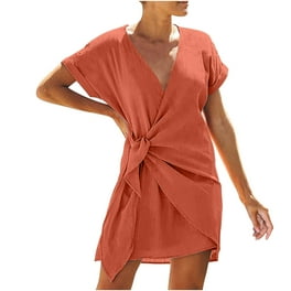 Puntoco Summer dresses for women clearance Women Short Sleeve V Neck Dress Hot Vacation Solid Color Mini Shift Dress White Walmart