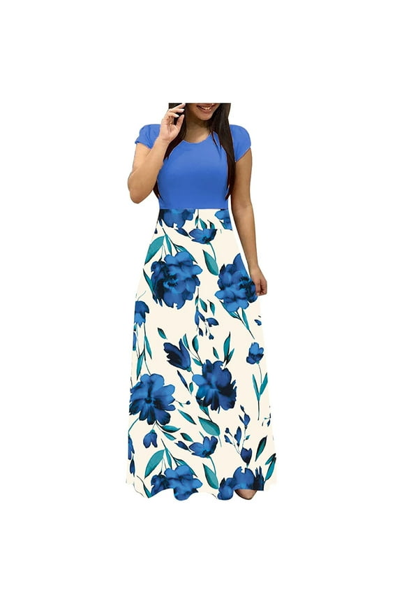 Summer Dresses Women's Tie-Dye Colorful Long Floral Print Dresses Beach Casual Maxi Sundress