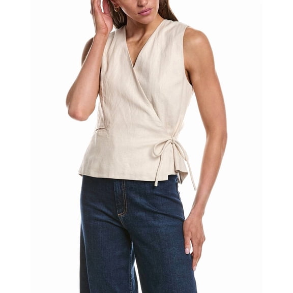 Ichi womens Ihzahra Sleeveless Linen-Blend Wrap Top, 40, White