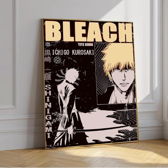 Ichigo Kurosaki Anime Poster, Bleach Manga Wall Art, Vintage Black Orange Print Unframed Size 24''x36'' GooGate