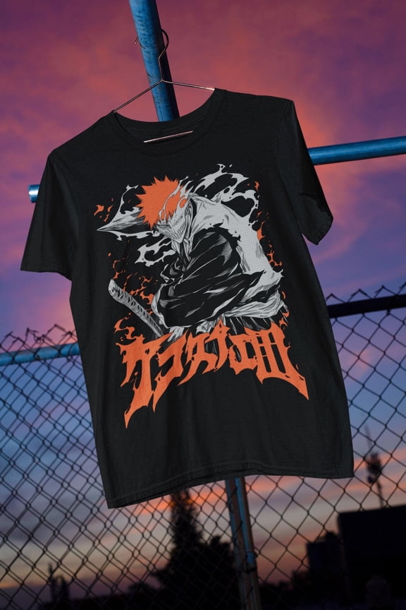 Ichigo Kurosaki Bankai, Bleach Manga Anime Shirt,Black color,size 5XL