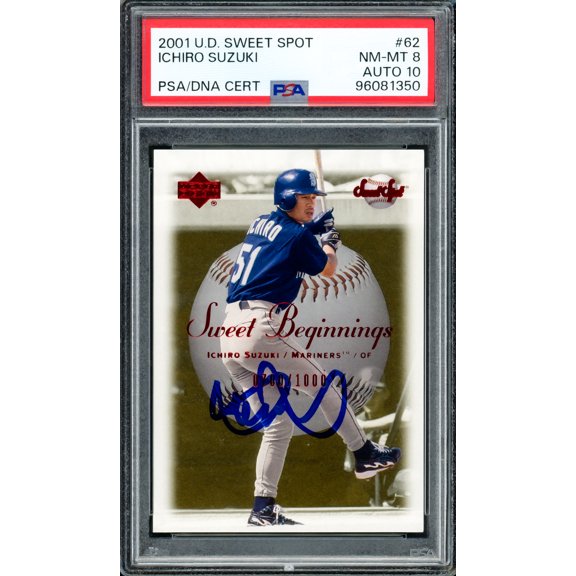 Ichiro Suzuki Autographed 2001 Upper Deck UD Sweet Spot Rookie Card #62 Seattle Mariners PSA 8 Auto Grade Gem Mint 10 #700/1000 PSA/DNA #96091350