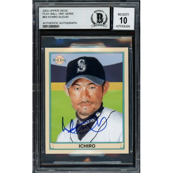 Ichiro Suzuki Autographed 2003 Upper Deck Play Ball 1941 Mini Card #63 Seattle Mariners Auto Grade Gem Mint 10 Beckett BAS 220263