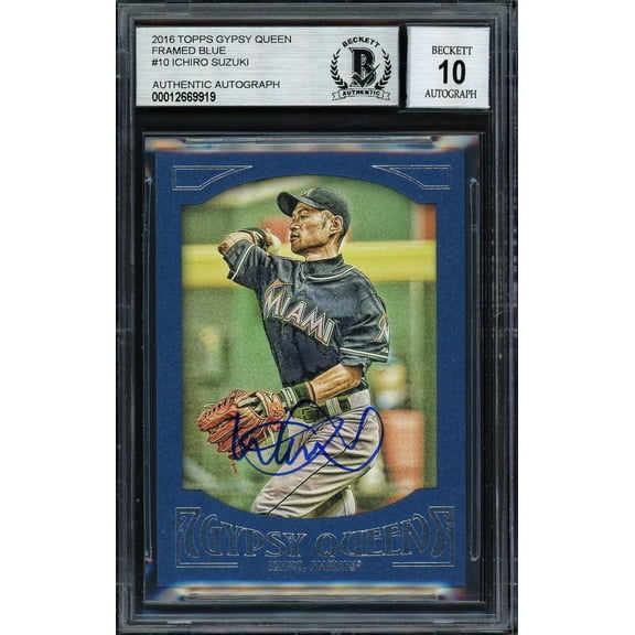 Ichiro Suzuki Autographed 2016 Topps Gypsy Queen Card #10 Miami Marlins Auto Grade 10 Beckett BAS 189931