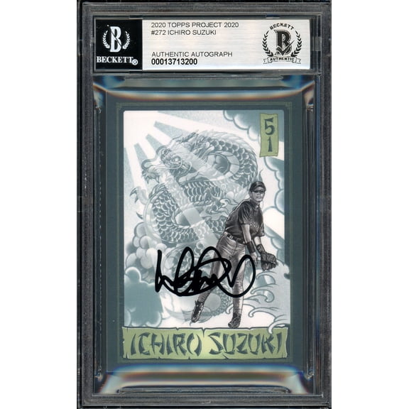 Ichiro Suzuki Autographed Topps Project 2020 Mister Cartoon Card #272 Seattle Mariners Auto Grade Gem Mint 10 Black #/10 Beckett BAS 201020