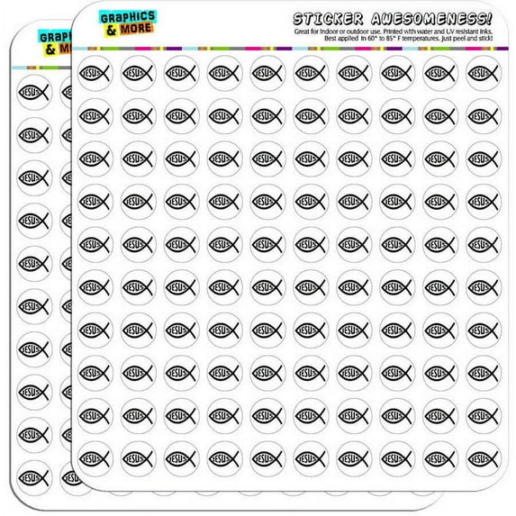 Ichthus Fish Christian Jesus 200 1/2" (0.5") Planner Calendar Scrapbooking Crafting Stickers