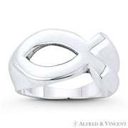 ALFRED & VINCENT Ichthus / Ichthys Fish Jesus Symbol 10x18mm Christian Catholic Charm Right-Hand Ring in Oxidized .925 Sterling Silver