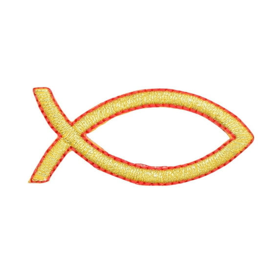 Ichthus - Jesus Fish - Red/Gold -Religious - Iron on Applique/Embroidered Patch
