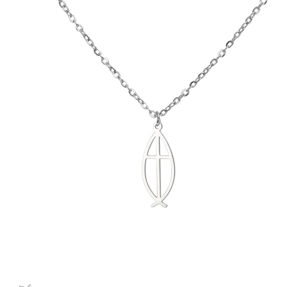 Ichthus Necklace for Women Christian Jesus Fish Necklace Christ Fish Cross Ichthys Pendant Necklace Ichthus Fish Religious Symbol Pendant Christian Jewelry Gift