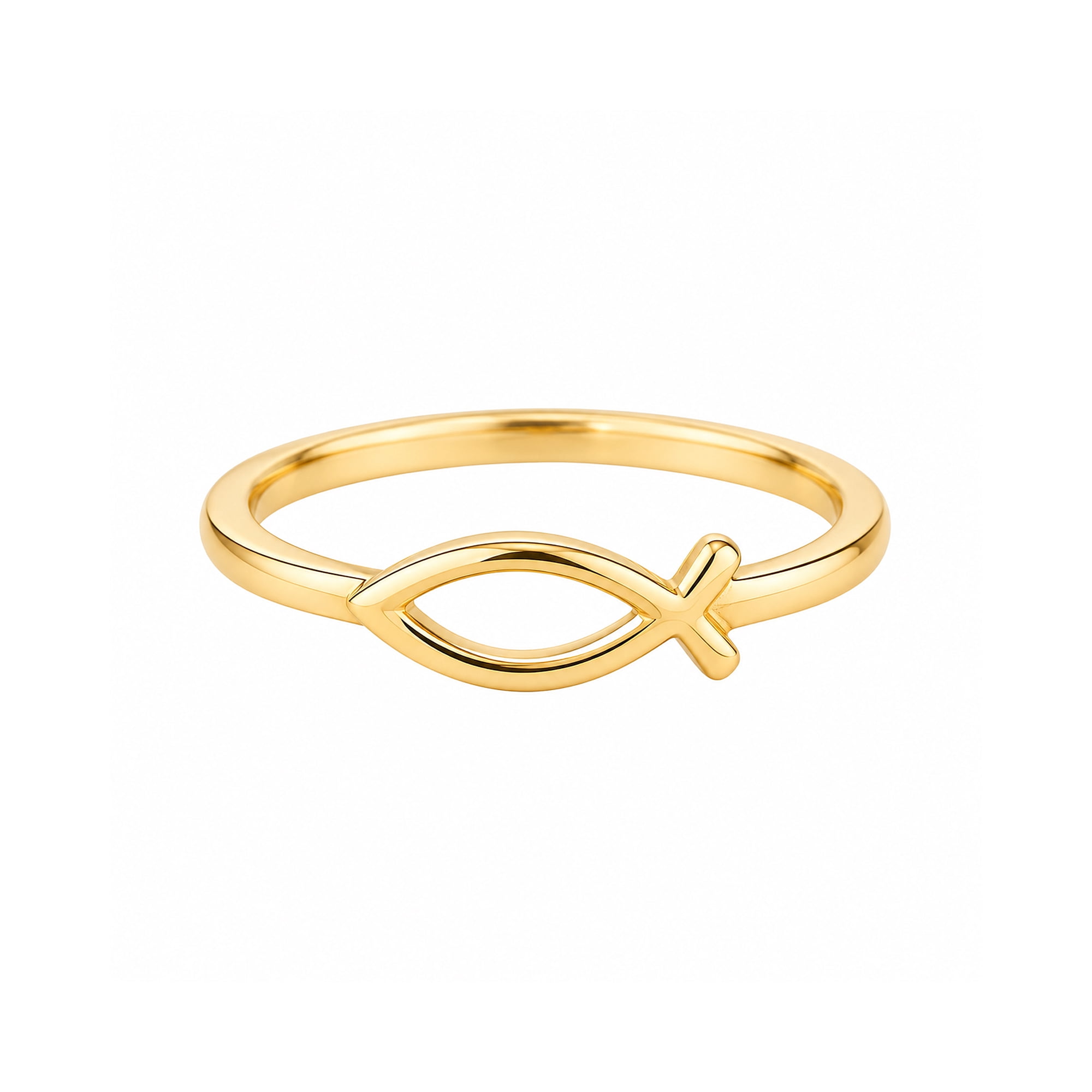 Ichthys Fish Ring, Yellow Gold Plated Solid 925 Sterling Silver ...