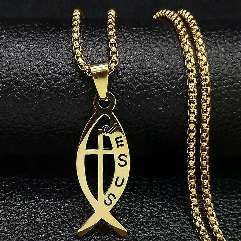 Ichthys Jesus Fish Cross Christ God Pendant Necklace For Women Men ...