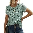 thumbnail image 1 of Ichuanyi Allover Print Petal Sleeve Blouse for Women Juniors Summer Wave Point Short Sleeve Tees T-Shirt Casual Round Neck Tops, 1 of 8