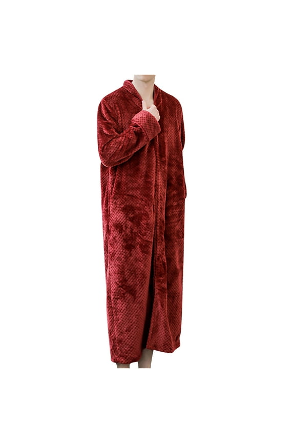 Ichuanyi Autumn And Winter Flannel Thick Loose Zipper Couple Long Bathrobe Home Service