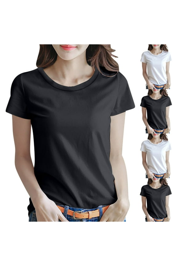 Ichuanyi Basic T Shirts for Women,Crew Neck Short Sleeve Summer Shirts,Solid Loose Fit Tshirt, Plain Workout Tops, Undershirts