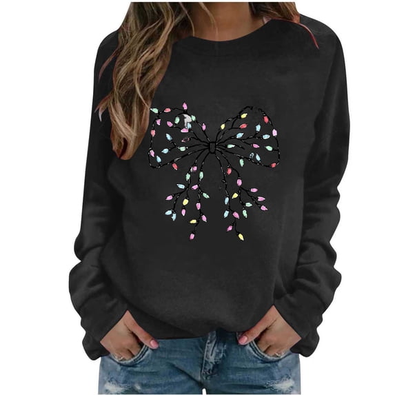 Ichuanyi Christmas Sweatshirts for Women Christmas Graphic Long Sleeve Shirt Xmas Holiday Crewneck Pullover Tops