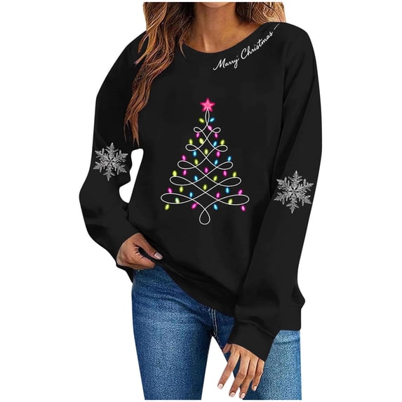 Ichuanyi Christmas Sweatshirts for Women Christmas Graphic Long Sleeve Shirt Xmas Holiday Crewneck Pullover Tops