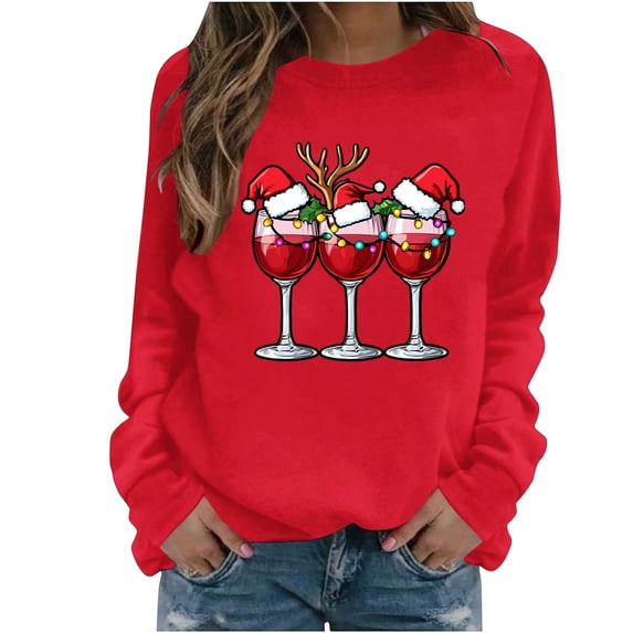 Ichuanyi Christmas Sweatshirts for Women Christmas Graphic Long Sleeve Shirt Xmas Holiday Crewneck Pullover Tops