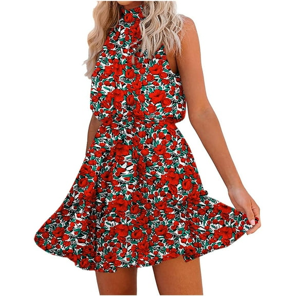 Ichuanyi Summer Dresses Fashion Women Floral Printed Halter Strapless Ruffle Bandage Casual Dress