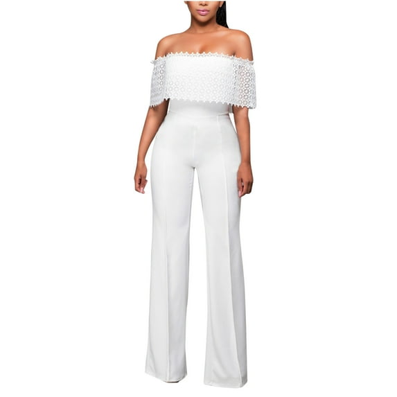 Ichuanyi Womens Jumpsuits, Women's Off Shoulder Fashion Casual Solid Sexy Lace Side Zipper Jumpsuit