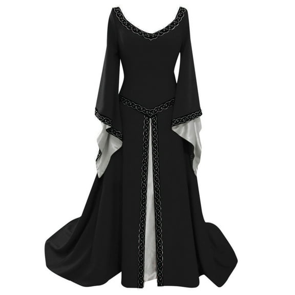 Ichuanyi Woman Dress Women's Long Sleeve V-Neck Medieval Dress Floor Length Cosplay Dress