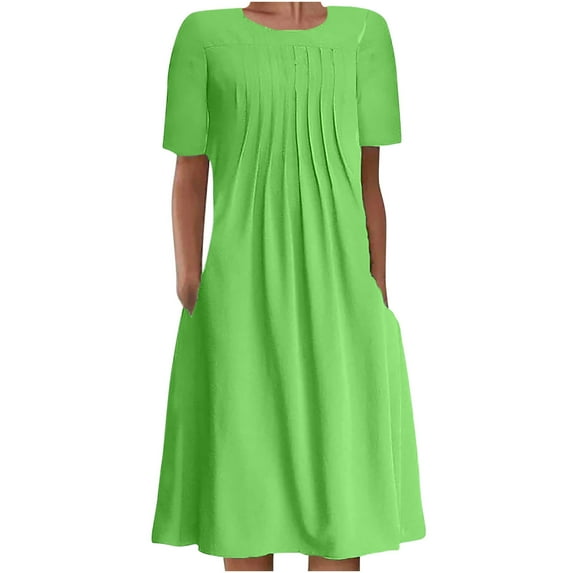 Ichuanyi Dresses for Women 2022, Fall Clearance Women's Summer Bohemian Print Short Sleeve Beach Dress Knee Length Dress