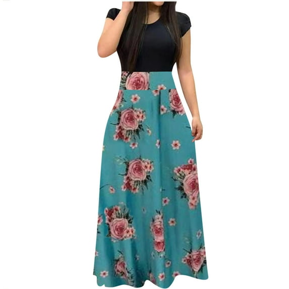 Ichuanyi Dresses for Women 2022, Fall Fashion Women Short Sleeve Floral Boho Printing Long Dress Ladies Casual Dress