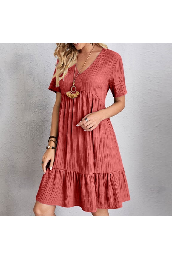 Ichuanyi Dresses for Women, Fall Fashion Women Summer Casual V-Neck Solid 3/4 Sleeve Loose Dress