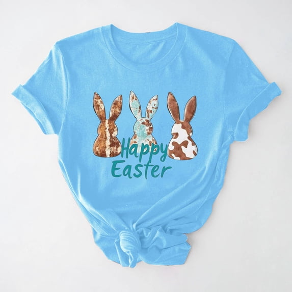 Ichuanyi Easter Shirts for Women Funny Bunny Face Graphic Print Rabbit T Shirt Summer Casual Short Sleeve Festival Holiday Tee Tops